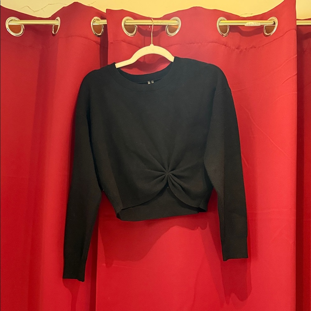 Anthropologie Black Twist-Front Crop Top